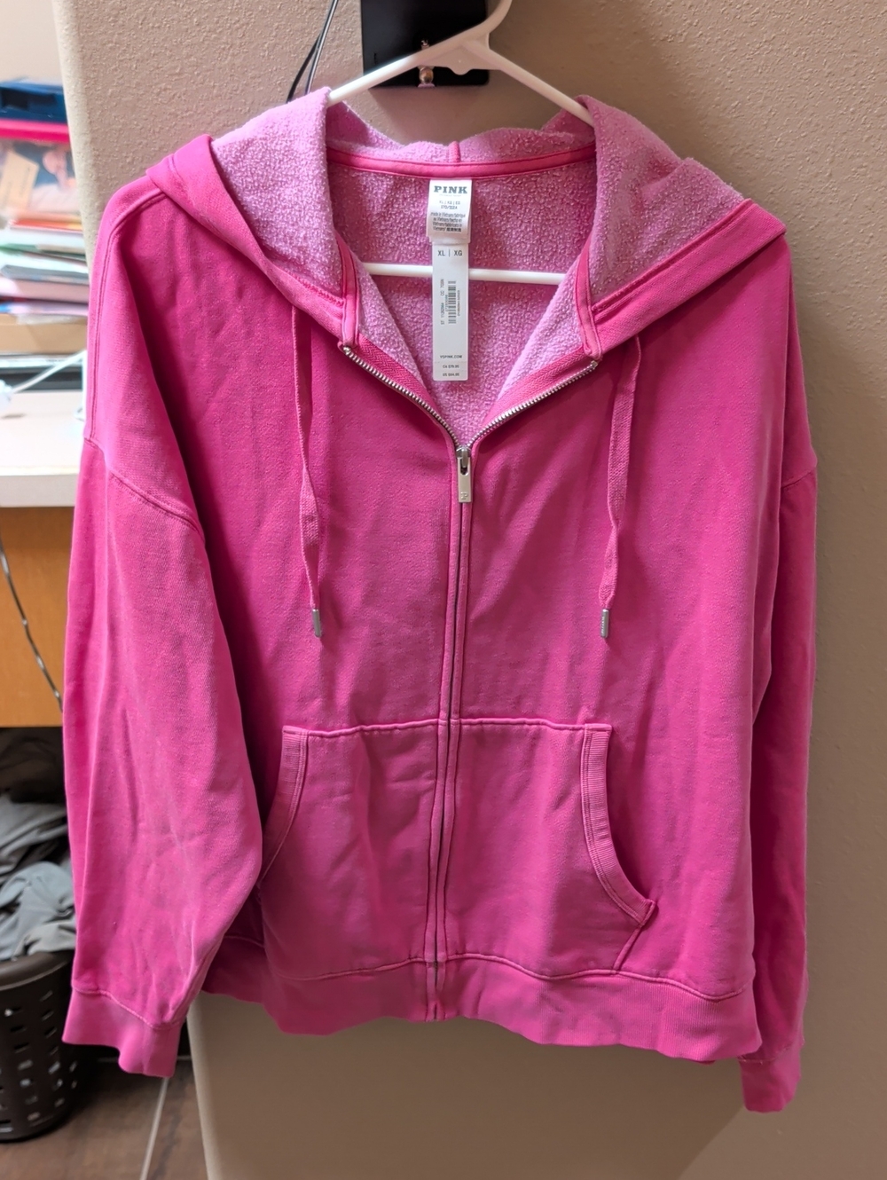 PINK Victoria's Secret Hot Pink Zip-Up Hooded Sweatshirt